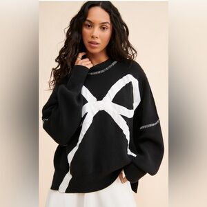 Free people x Tricia Fix Black Exploded Bow Knit Sweater Size S
